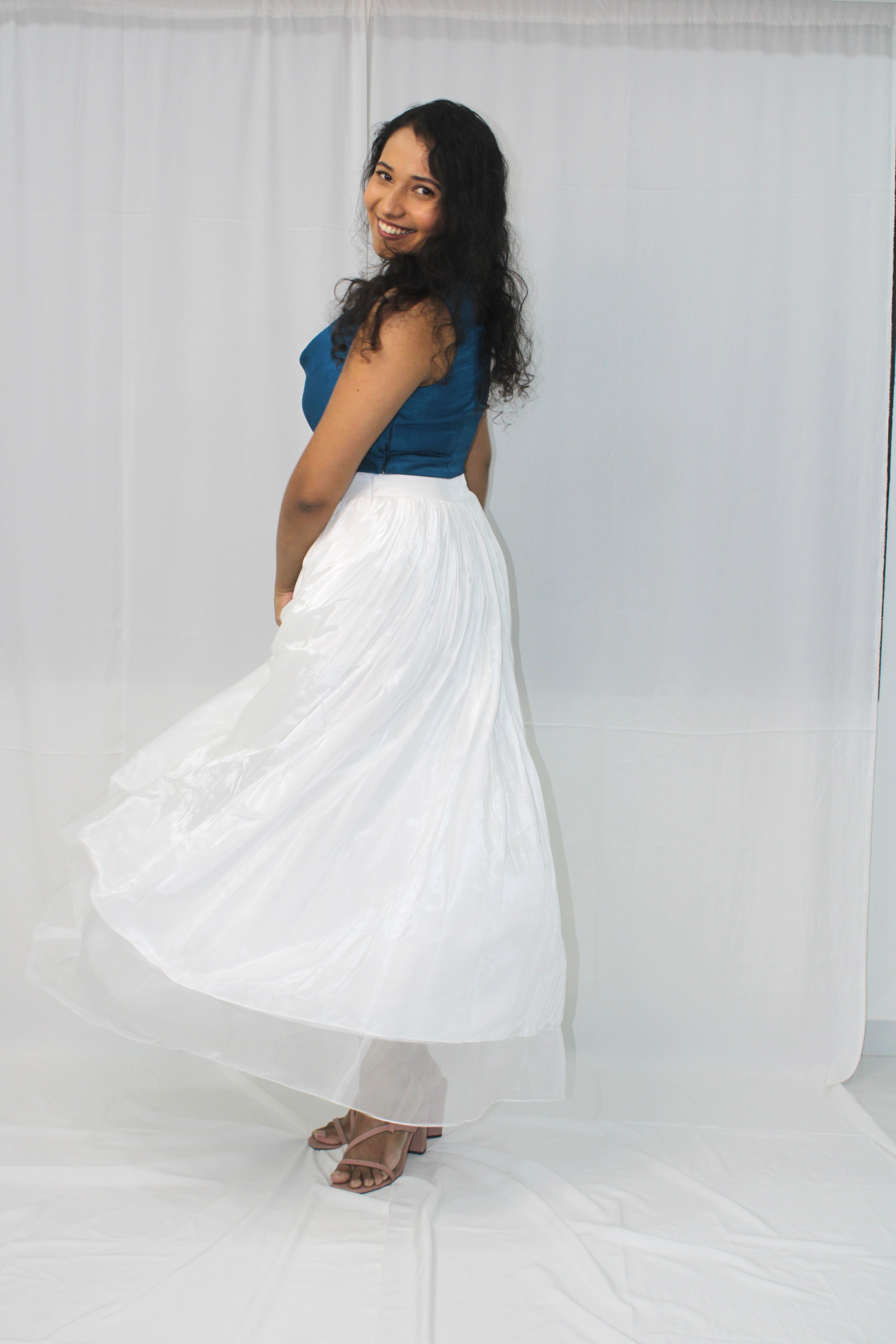 Halo Blouse - Teal Cowl Drape Top