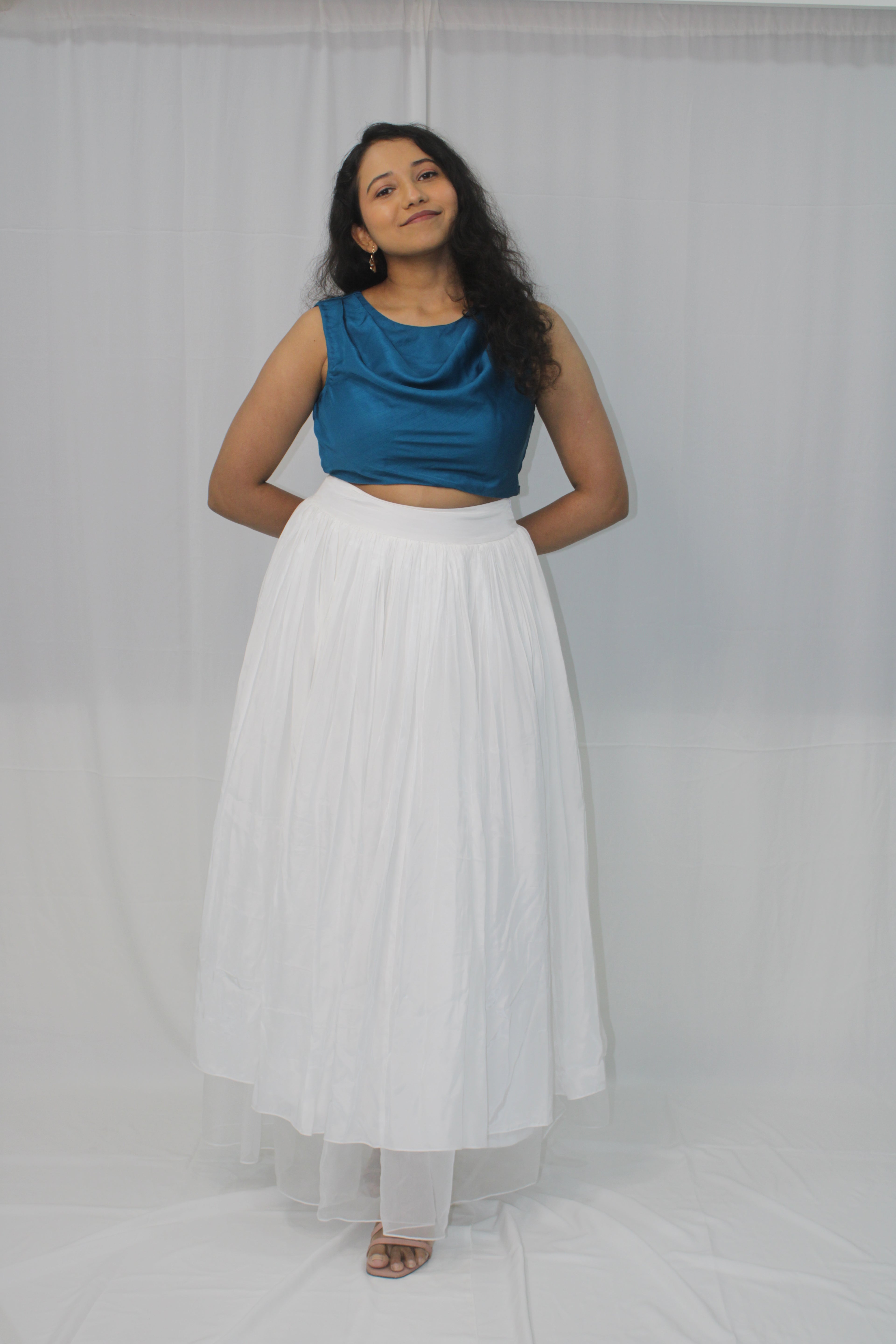 Halo Blouse - Teal Cowl Drape Top