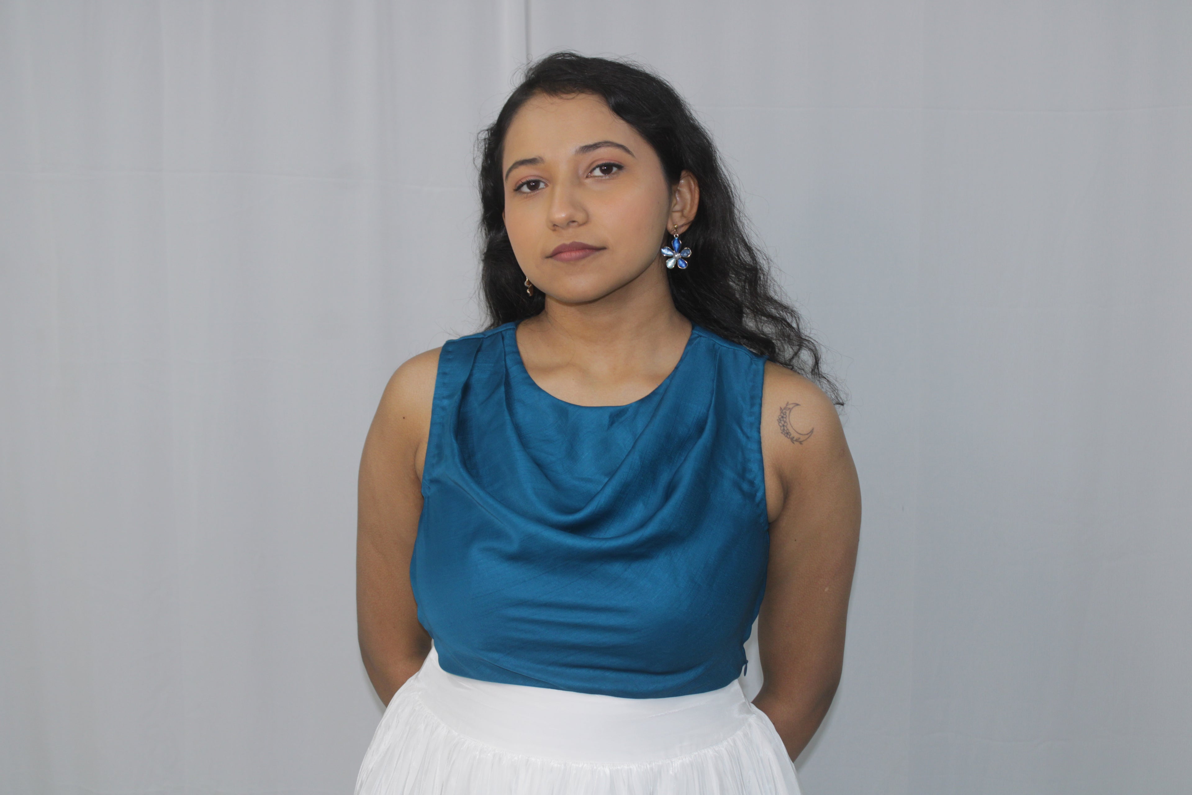 Halo Blouse - Teal Cowl Drape Top