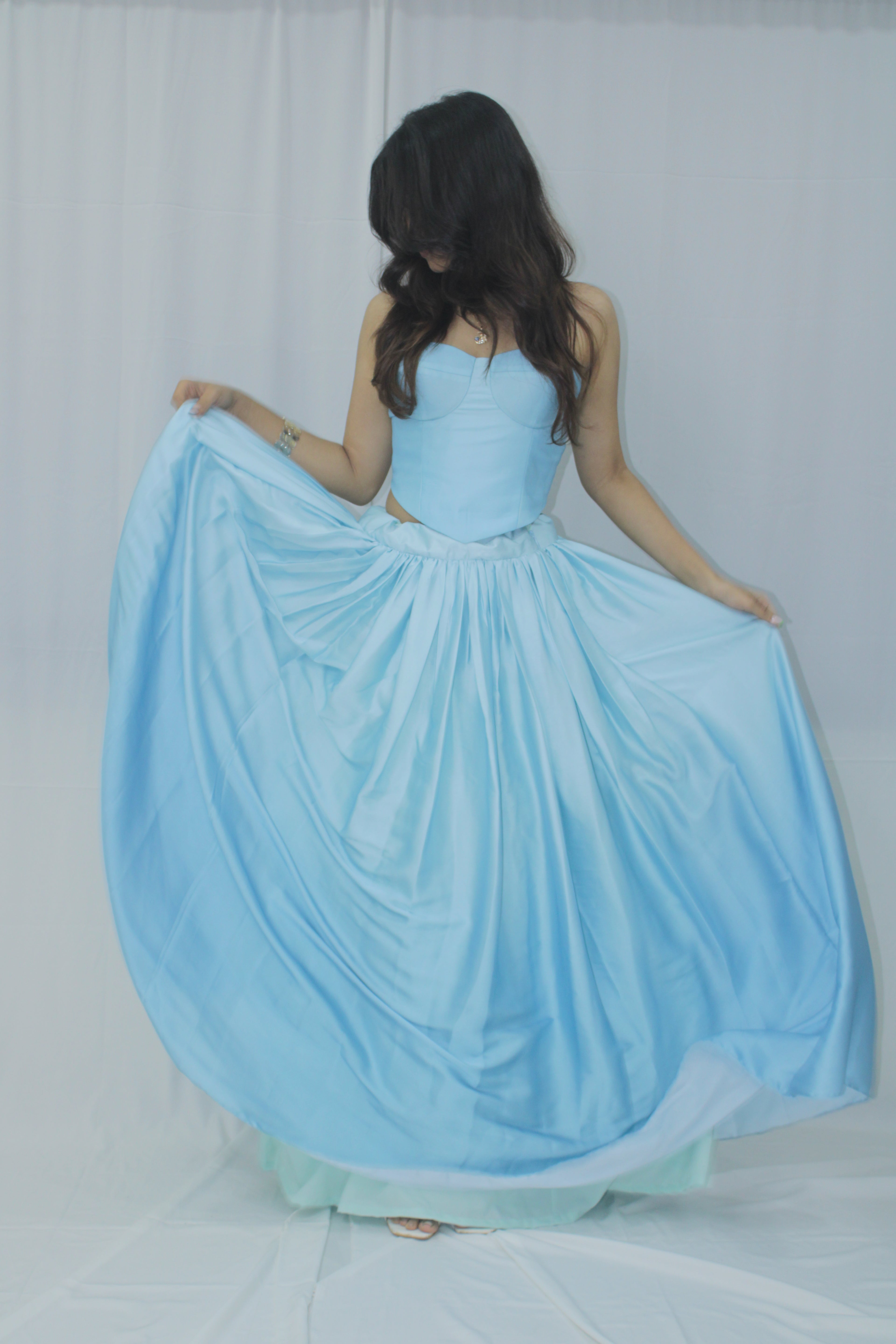 Lume Corset - Sky Blue Satin Corset Set