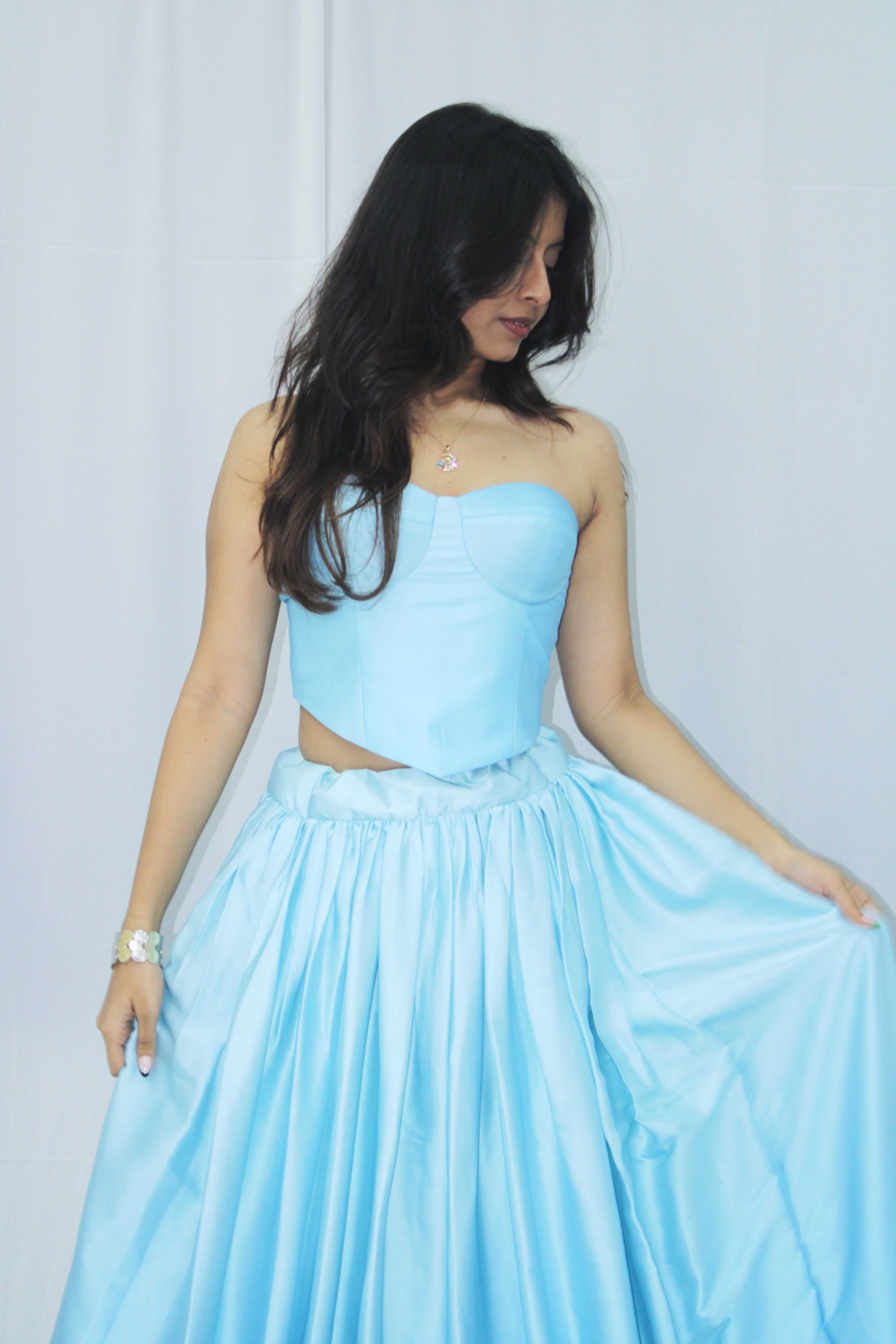 Lume Corset - Sky Blue Satin Corset Set