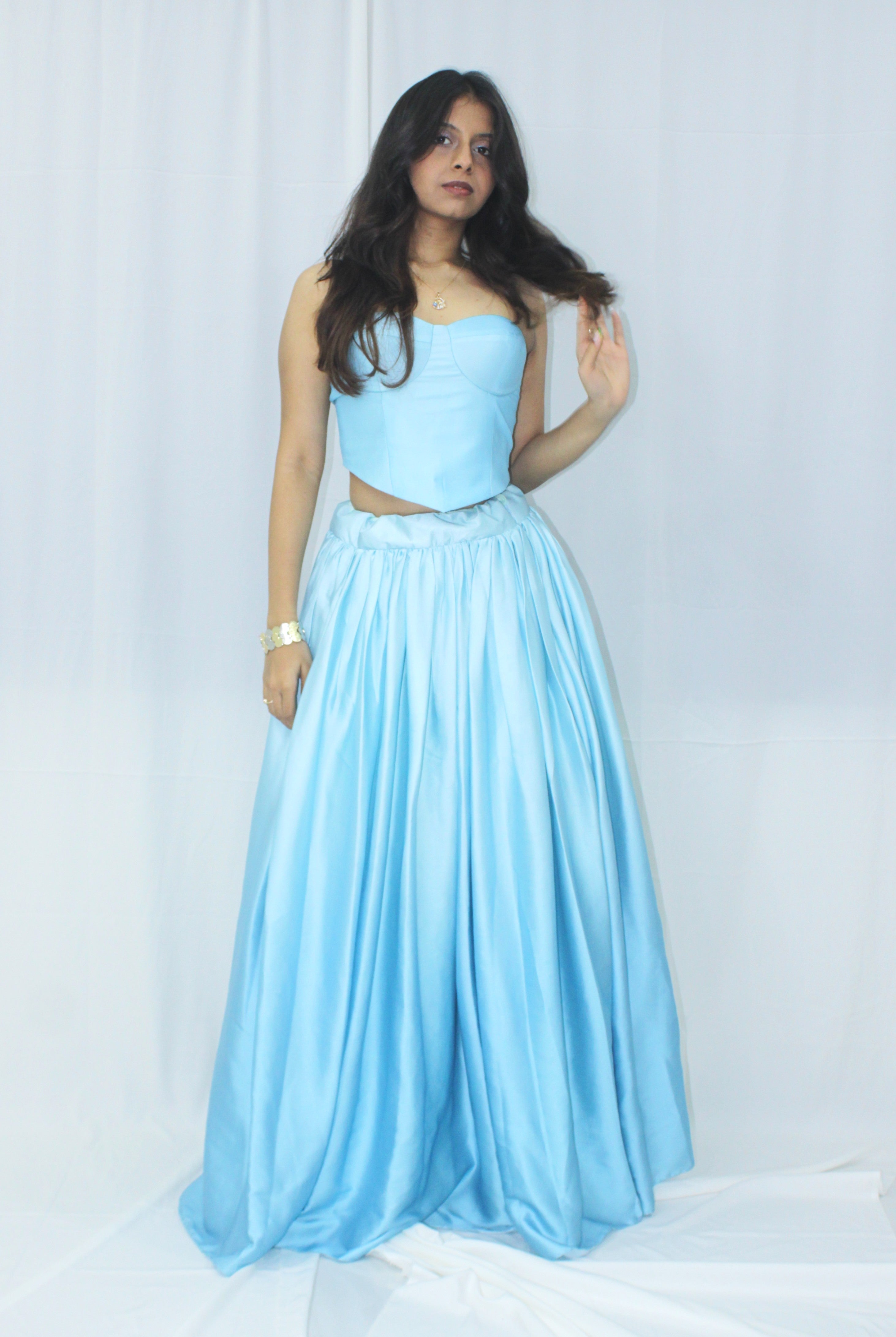 Lume Corset - Sky Blue Satin Corset Set