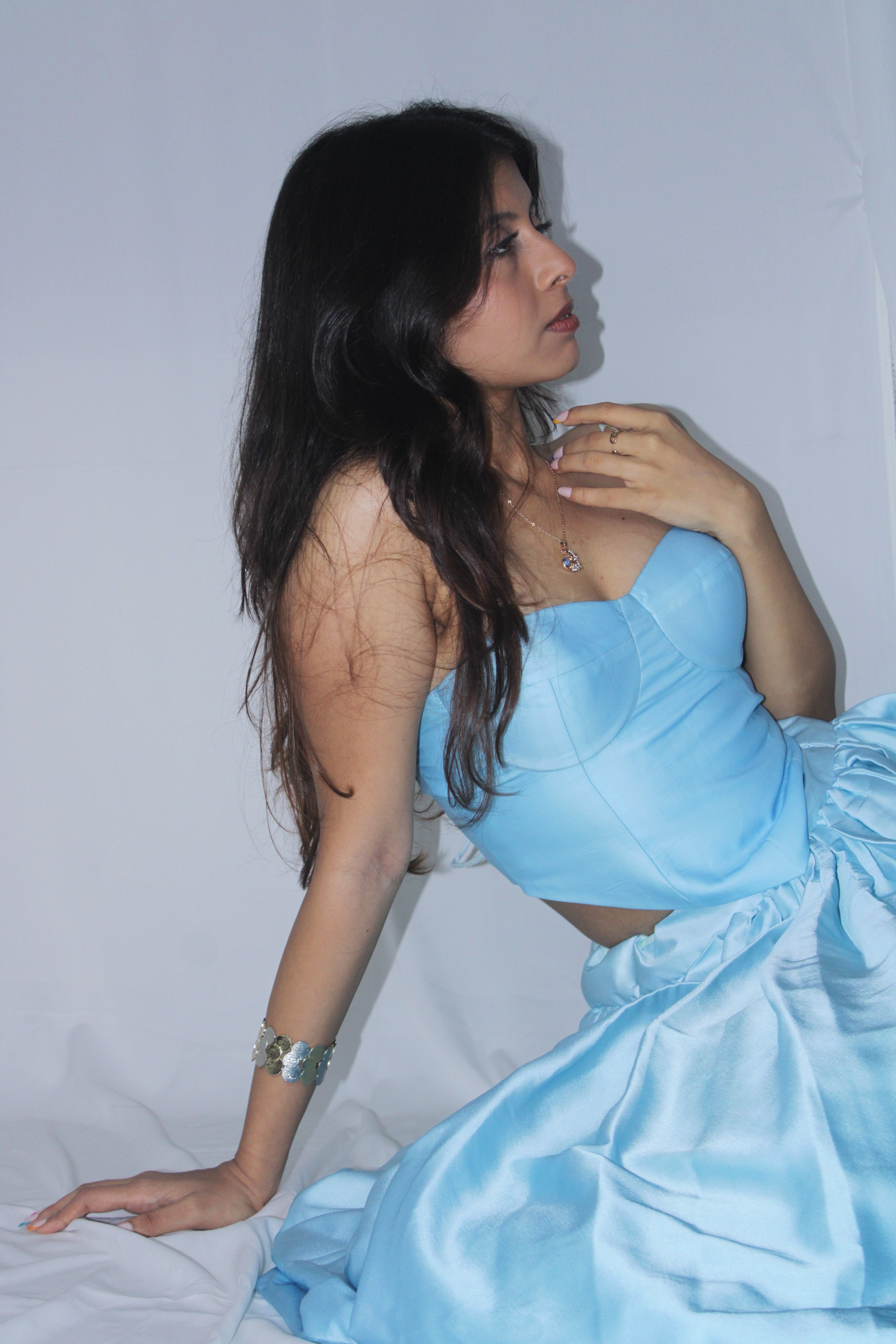 Lume Corset - Sky Blue Satin Corset Set