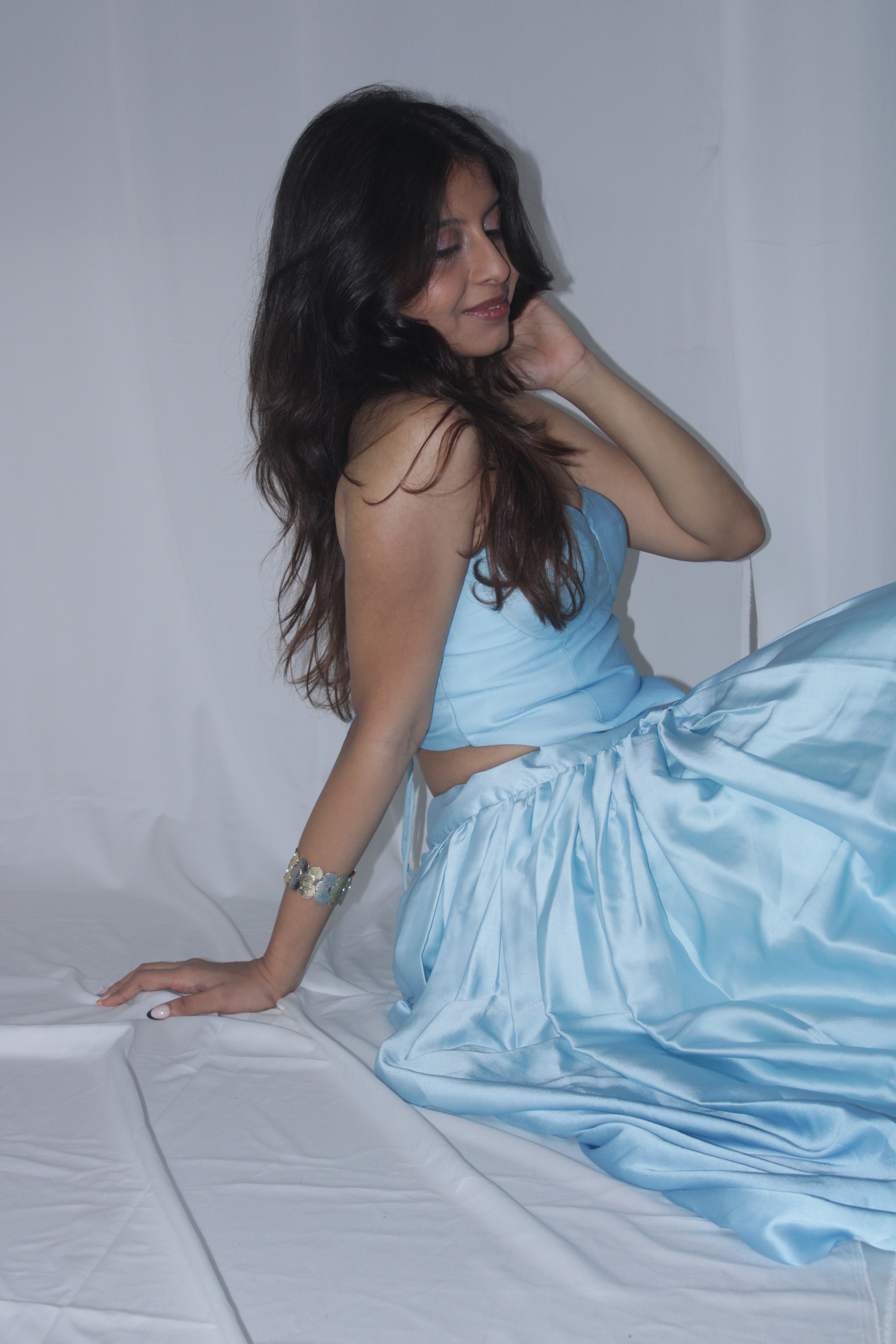 Lume Corset - Sky Blue Satin Corset Set